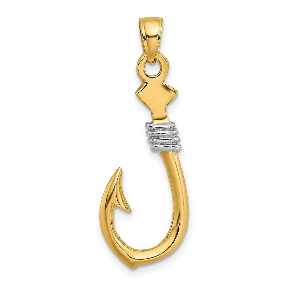 Million Charms 14K Yellow Gold Themed With Rhodium-Plated 3-D Fish Hook With Rope Charm