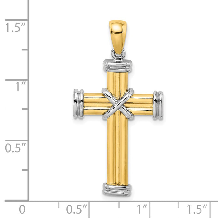 Million Charms 14K With Rhodium-Plated Polished Relgious Cross Charm
