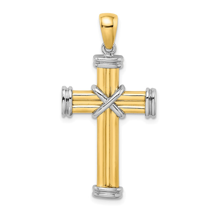 Million Charms 14K With Rhodium-Plated Polished Relgious Cross Charm