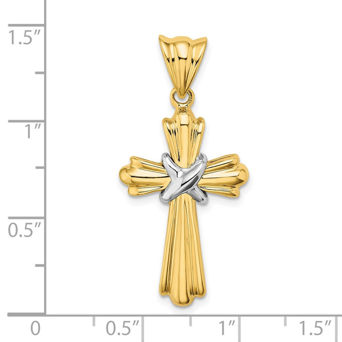 Million Charms 14K Two-Tone Polished Relgious Cross With X Center Design Charm