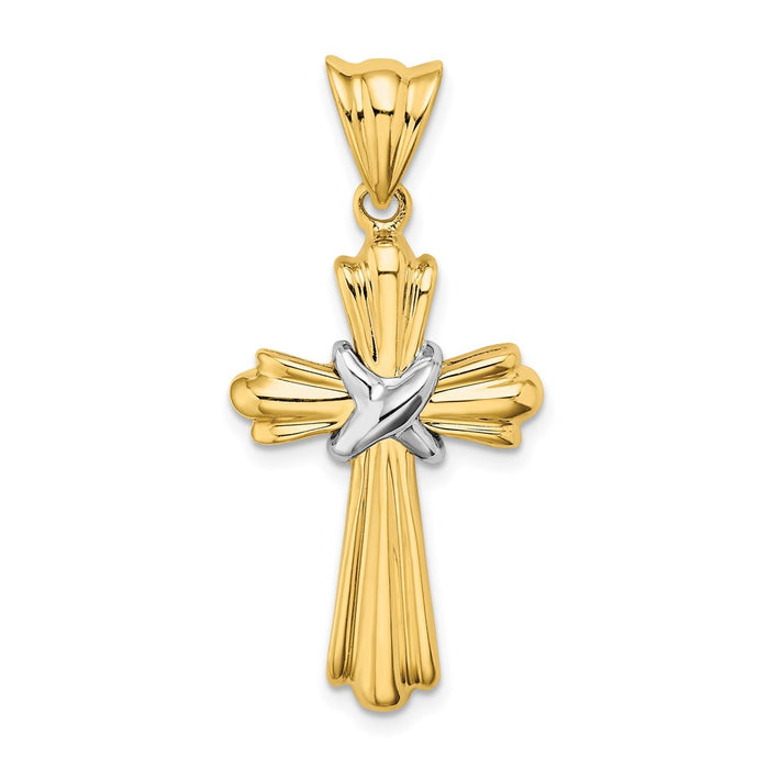 Million Charms 14K Two-Tone Polished Relgious Cross With X Center Design Charm