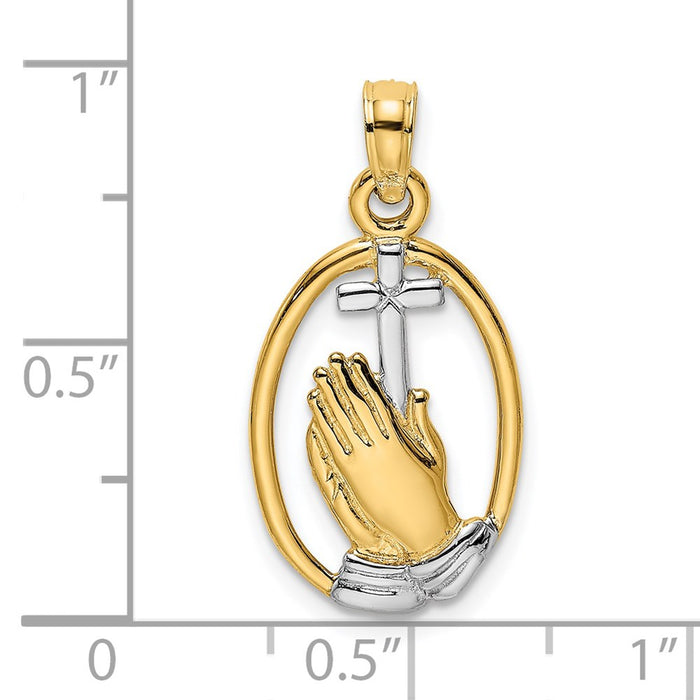 Million Charms 14K Yellow Gold Themed With Rhodium-Plated Praying Hands & Relgious Cross Charm