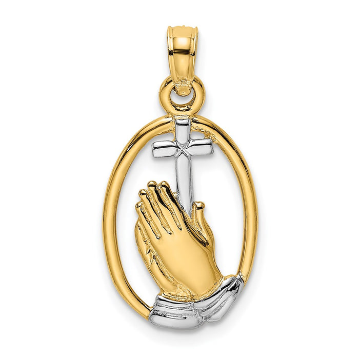 Million Charms 14K Yellow Gold Themed With Rhodium-Plated Praying Hands & Relgious Cross Charm