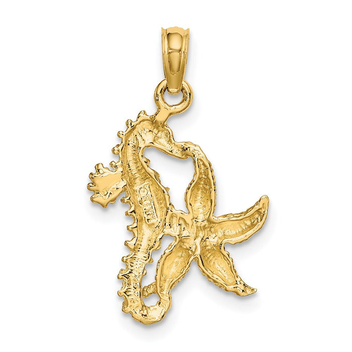 Million Charms 14K Yellow Gold Themed With Rhodium-Plated Nautical Starfish & Nautical Seahorse Charm