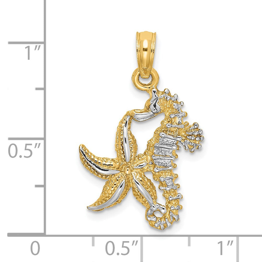 Million Charms 14K Yellow Gold Themed With Rhodium-Plated Nautical Starfish & Nautical Seahorse Charm