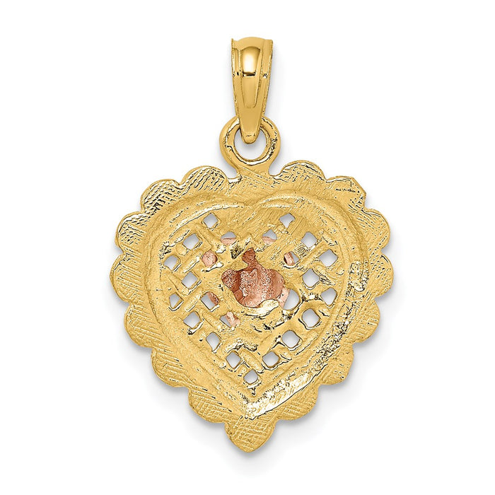 Million Charms 14K Rose & Yellow Gold Themed Polished Heart On Textured Heart Charm