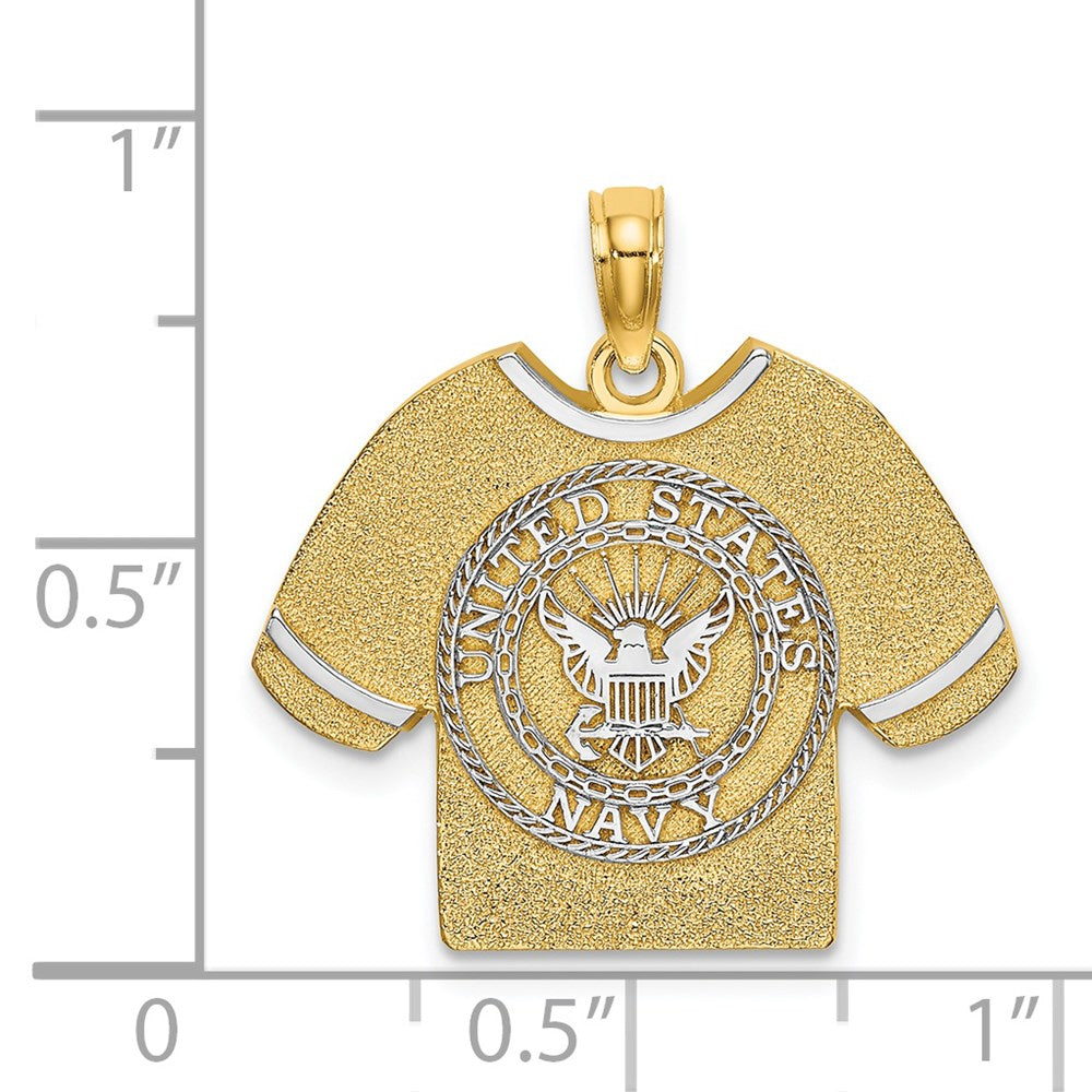 Million Charms 14K Yellow Gold Themed With Rhodium-Plated 2-D Us Navy T-Shirt With Emblem Charm