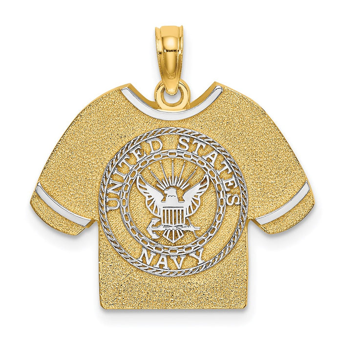 Million Charms 14K Yellow Gold Themed With Rhodium-Plated 2-D Us Navy T-Shirt With Emblem Charm