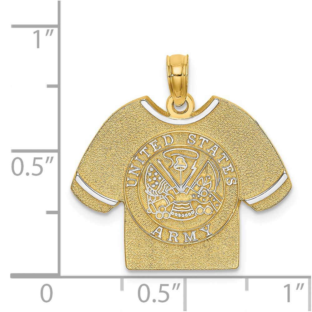 Million Charms 14K Yellow Gold Themed With Rhodium-Plated 2-D Army T-Shirt With Emblem Charm