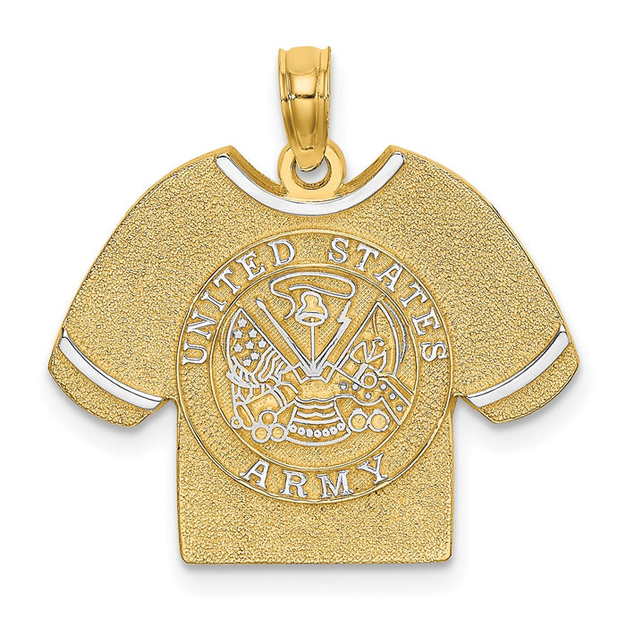 Million Charms 14K Yellow Gold Themed With Rhodium-Plated 2-D Army T-Shirt With Emblem Charm