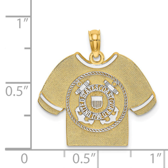 Million Charms 14K Yellow Gold Themed With Rhodium-Plated Us Coast Guard T-Shirt With Emblem Charm