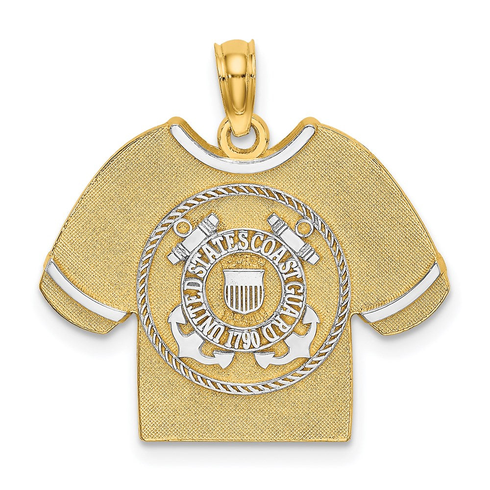 Million Charms 14K Yellow Gold Themed With Rhodium-Plated Us Coast Guard T-Shirt With Emblem Charm