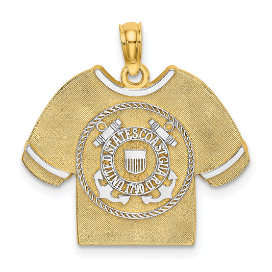 Million Charms 14K Yellow Gold Themed With Rhodium-Plated Us Coast Guard T-Shirt With Emblem Charm