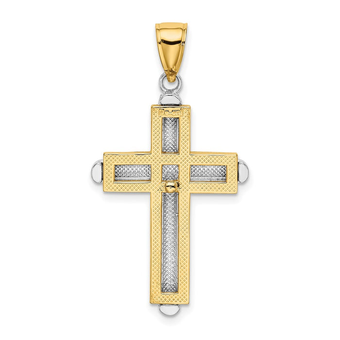 Million Charms 14K Two-Tone Beveled Relgious Cross Charm