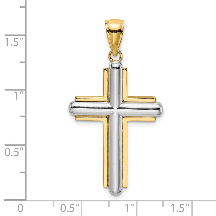 Million Charms 14K Two-Tone Beveled Relgious Cross Charm