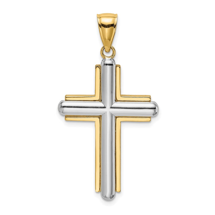 Million Charms 14K Two-Tone Beveled Relgious Cross Charm