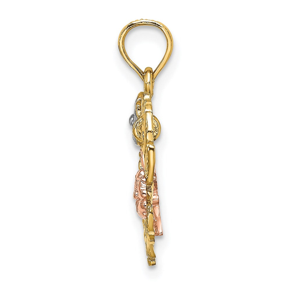Million Charms 14K Tri-Color Motherly Love With Flowers In Heart Charm