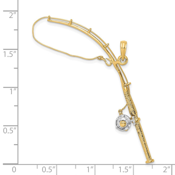 Million Charms 14K Yellow Gold Themed With Rhodium-Plated 3-D Moveable Fishing Pole With Reel Charm