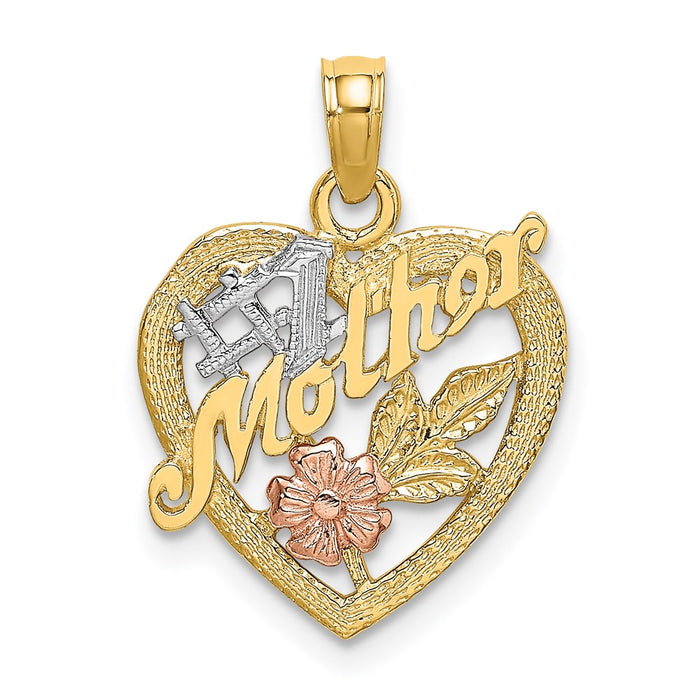 Million Charms 14K Yellow & Rose Gold Themed With Rhodium-Plated #1 Mother Heart & Flower Charm