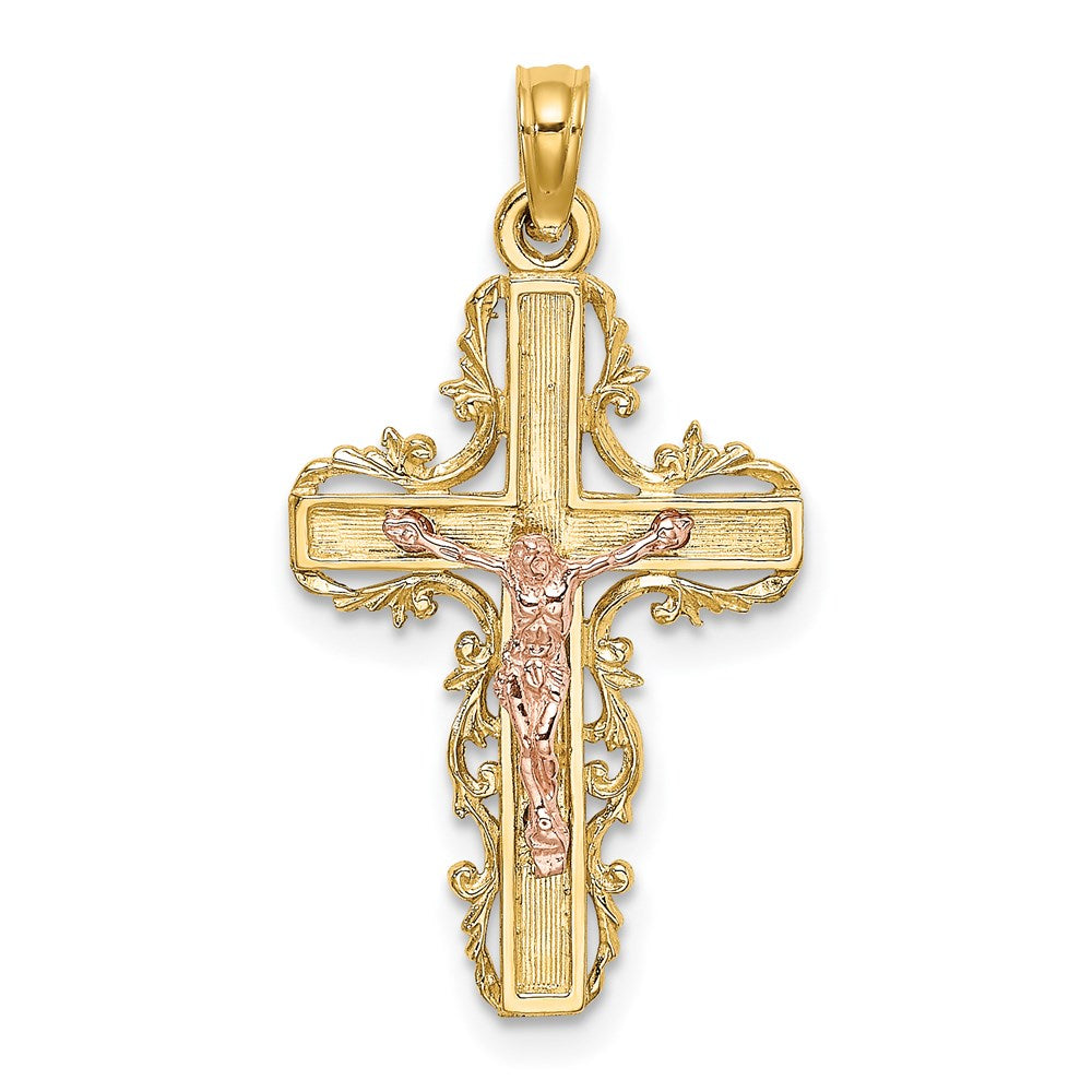 Million Charms 14K Two-Tone With Lace Trim Relgious Crucifix Charm