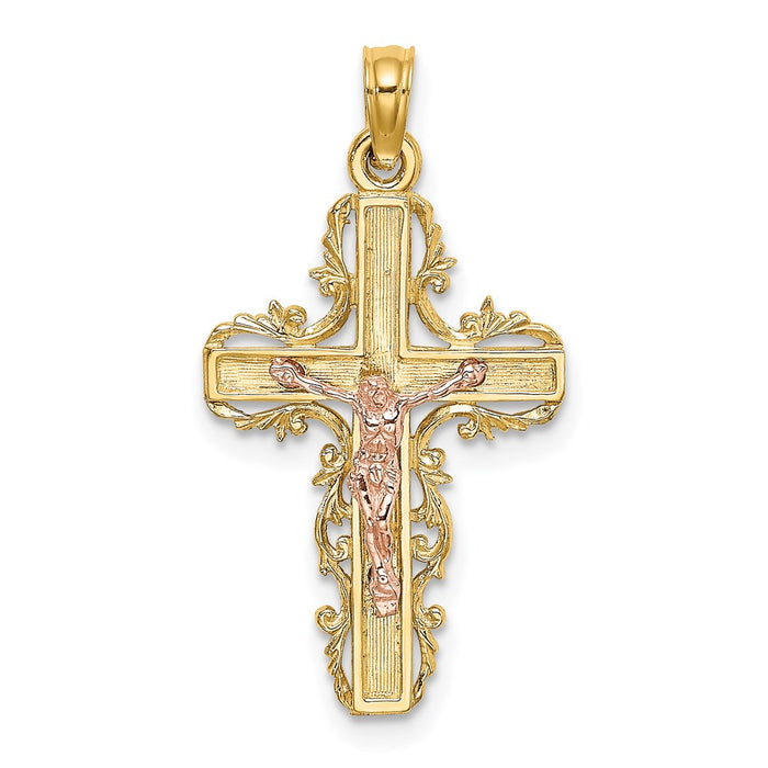 Million Charms 14K Two-Tone With Lace Trim Relgious Crucifix Charm