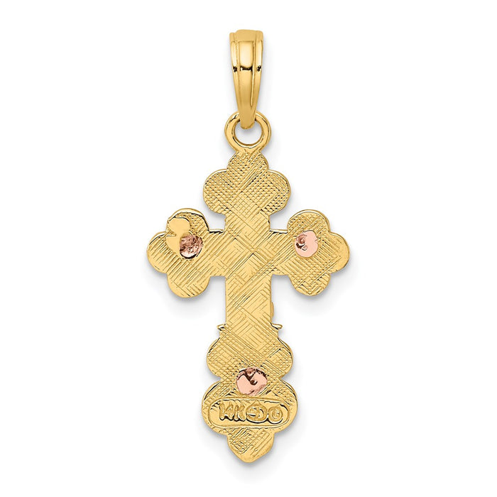 Million Charms 14K Two-Tone Relgious Crucifix With Scallop Trim Charm