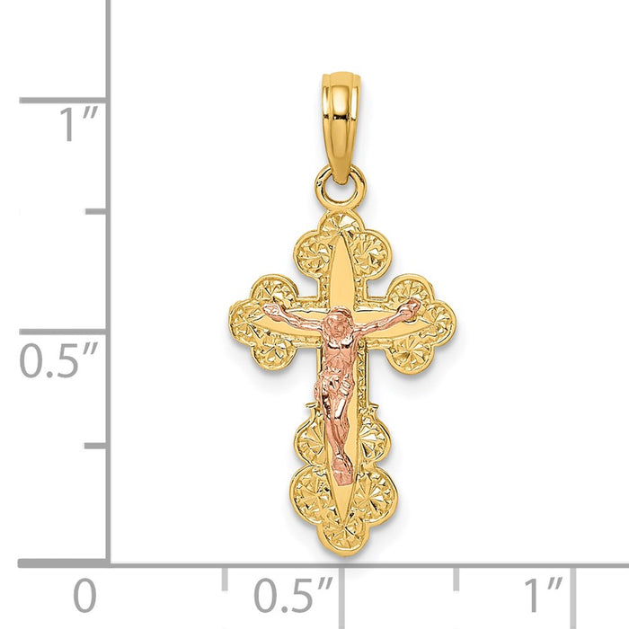 Million Charms 14K Two-Tone Relgious Crucifix With Scallop Trim Charm