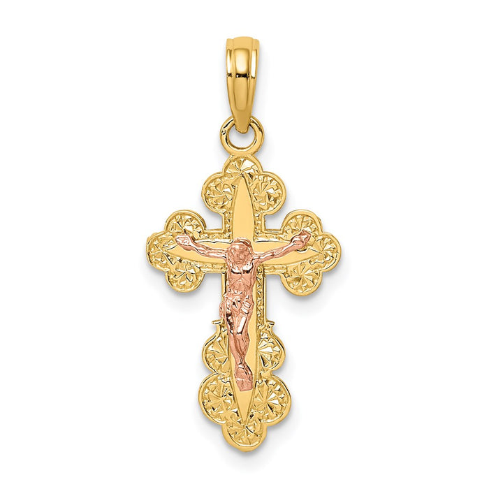 Million Charms 14K Two-Tone Relgious Crucifix With Scallop Trim Charm