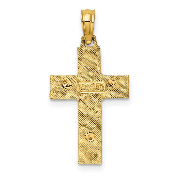 Million Charms 14K Two-Tone Relgious Crucifix On Block Relgious Cross Charm