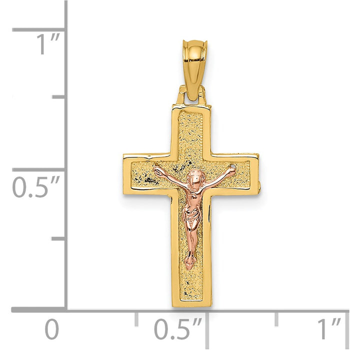 Million Charms 14K Two-Tone Relgious Crucifix On Block Relgious Cross Charm