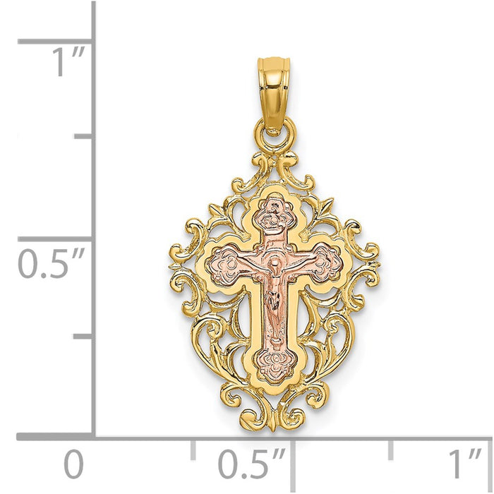 Million Charms 14K Two Tone With Lace Trim Relgious Crucifix Charm