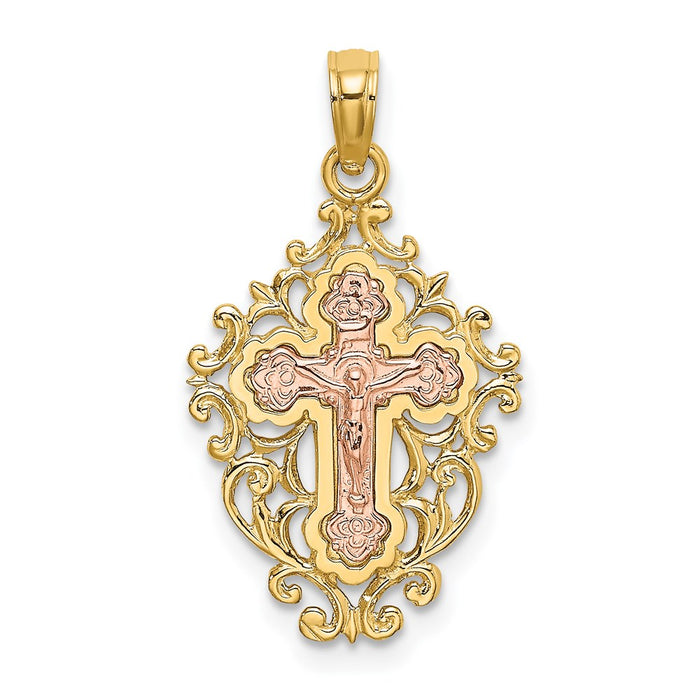 Million Charms 14K Two Tone With Lace Trim Relgious Crucifix Charm