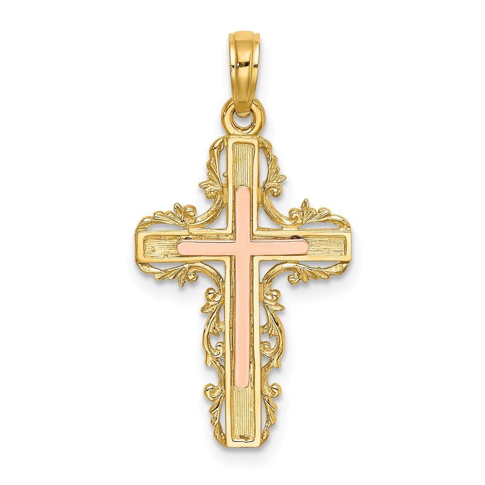 Million Charms 14K Two-Tone With Lace Trim Relgious Cross Charm