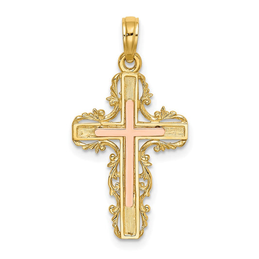 Million Charms 14K Two-Tone With Lace Trim Relgious Cross Charm