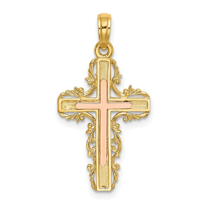 Million Charms 14K Two-Tone With Lace Trim Relgious Cross Charm