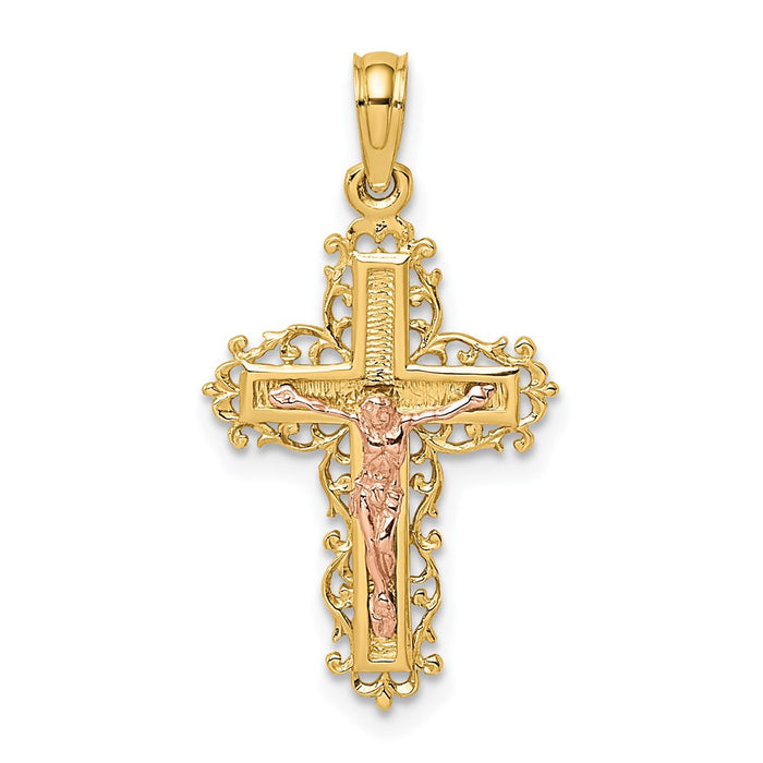 Million Charms 14K Two-Tone Relgious Crucifix With Lace Trim Charm