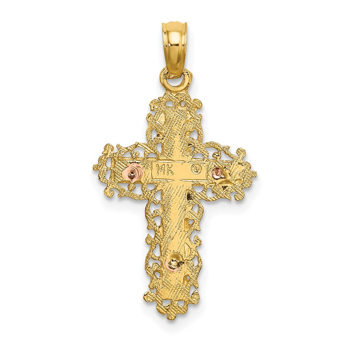 Million Charms 14K Two-Tone Relgious Cross With Lace Trim Charm