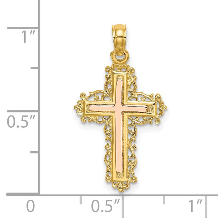 Million Charms 14K Two-Tone Relgious Cross With Lace Trim Charm