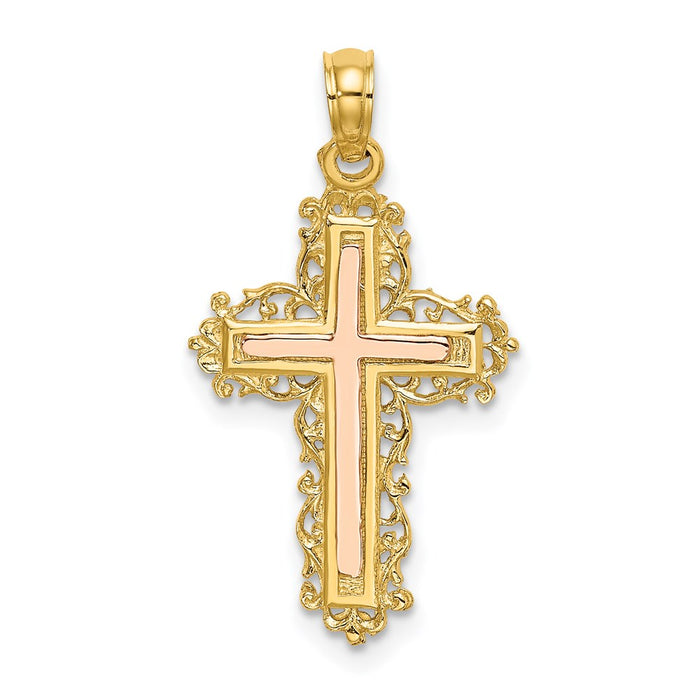 Million Charms 14K Two-Tone Relgious Cross With Lace Trim Charm