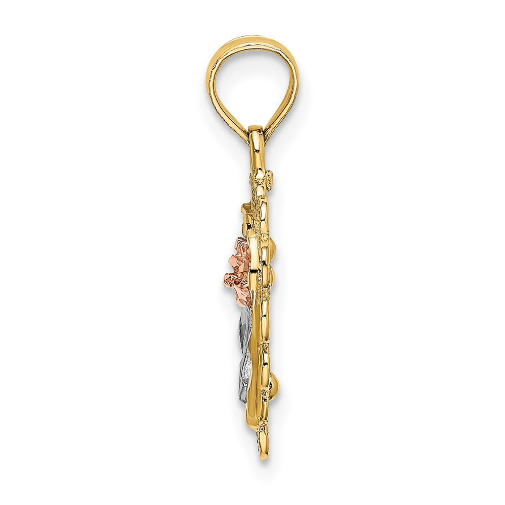 Million Charms 14K Tri Color Heart With Rose & Lace Trim Charm