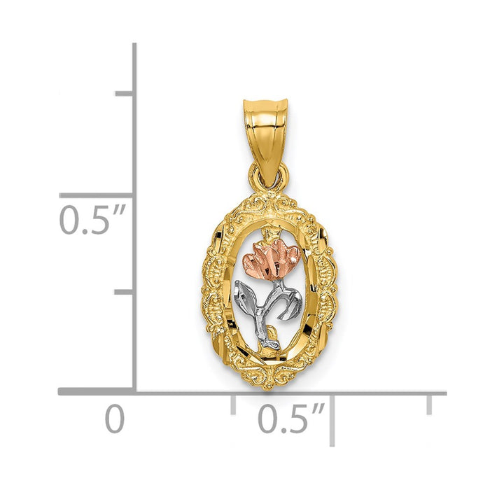 Million Charms 14K Tri-Color Rose In Oval Frame Charm