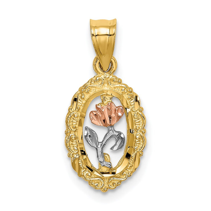 Million Charms 14K Tri-Color Rose In Oval Frame Charm