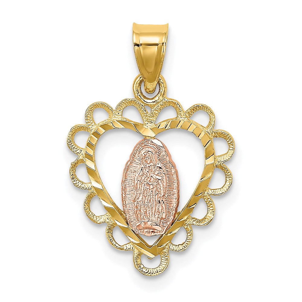 Million Charms 14K Two-Tone Diamond-Cut Heart With Guadalupe Charm
