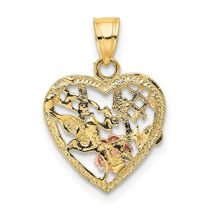 Million Charms 14K Two-Tone With Rhodium-Plated #1 Wife In Heart With Flower Charm