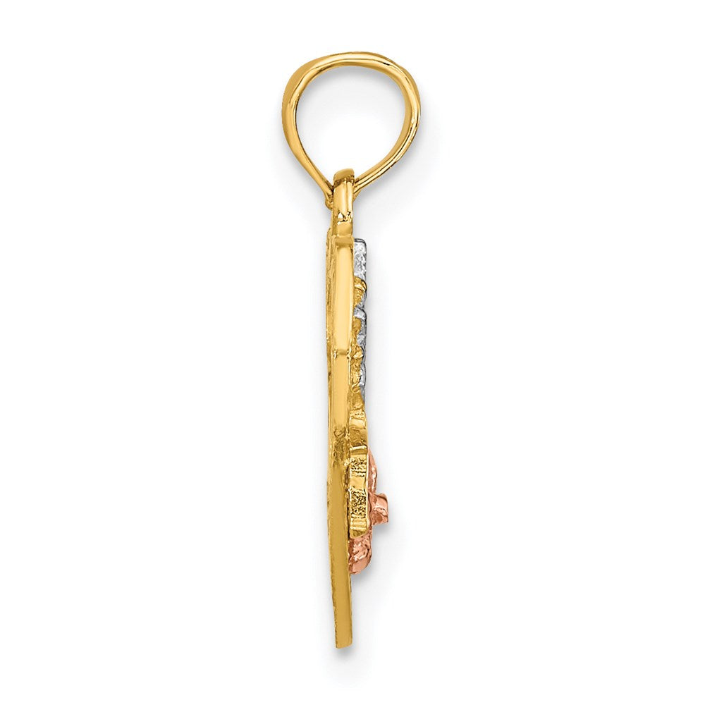 Million Charms 14K Tri-Color #1 Daughter In Heart With Flowers Charm