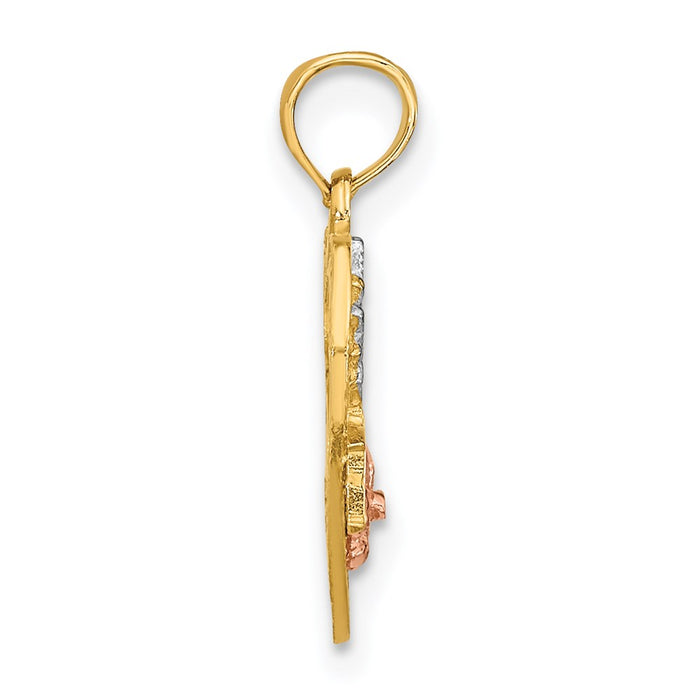 Million Charms 14K Tri-Color #1 Daughter In Heart With Flowers Charm