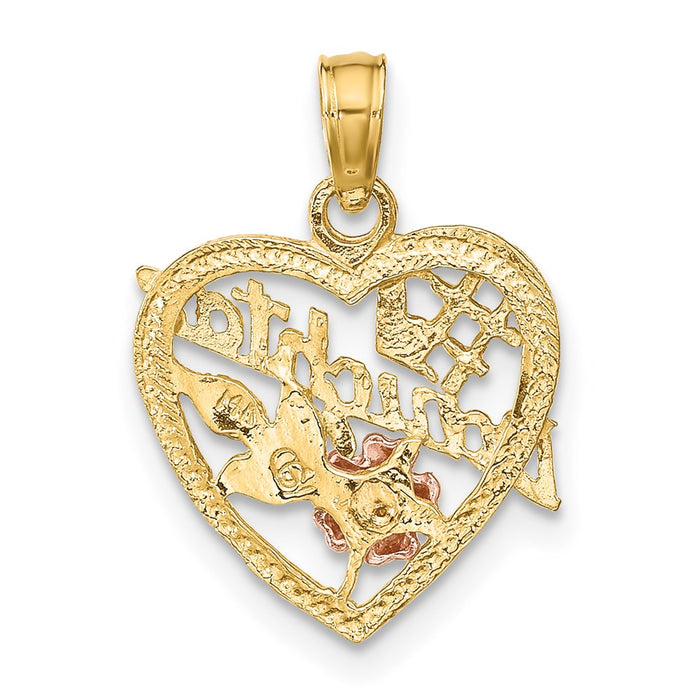 Million Charms 14K Tri-Color #1 Daughter In Heart With Flowers Charm