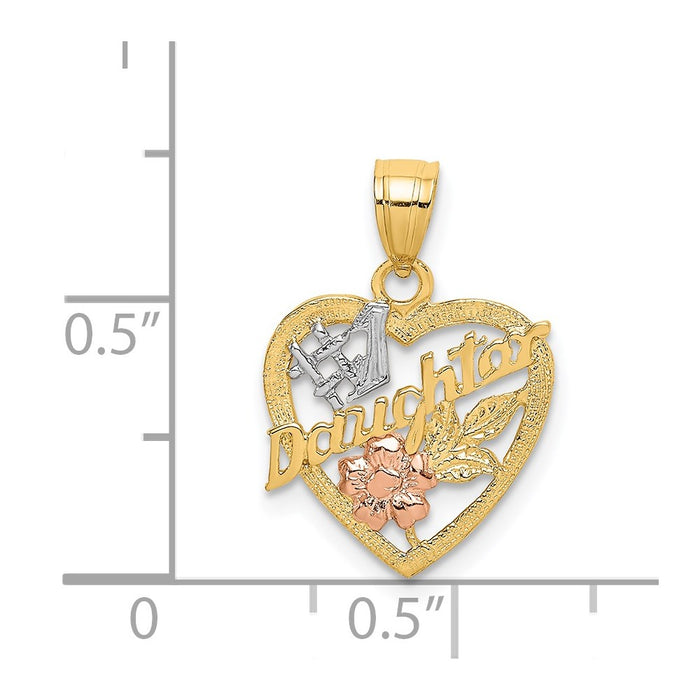 Million Charms 14K Tri-Color #1 Daughter In Heart With Flowers Charm