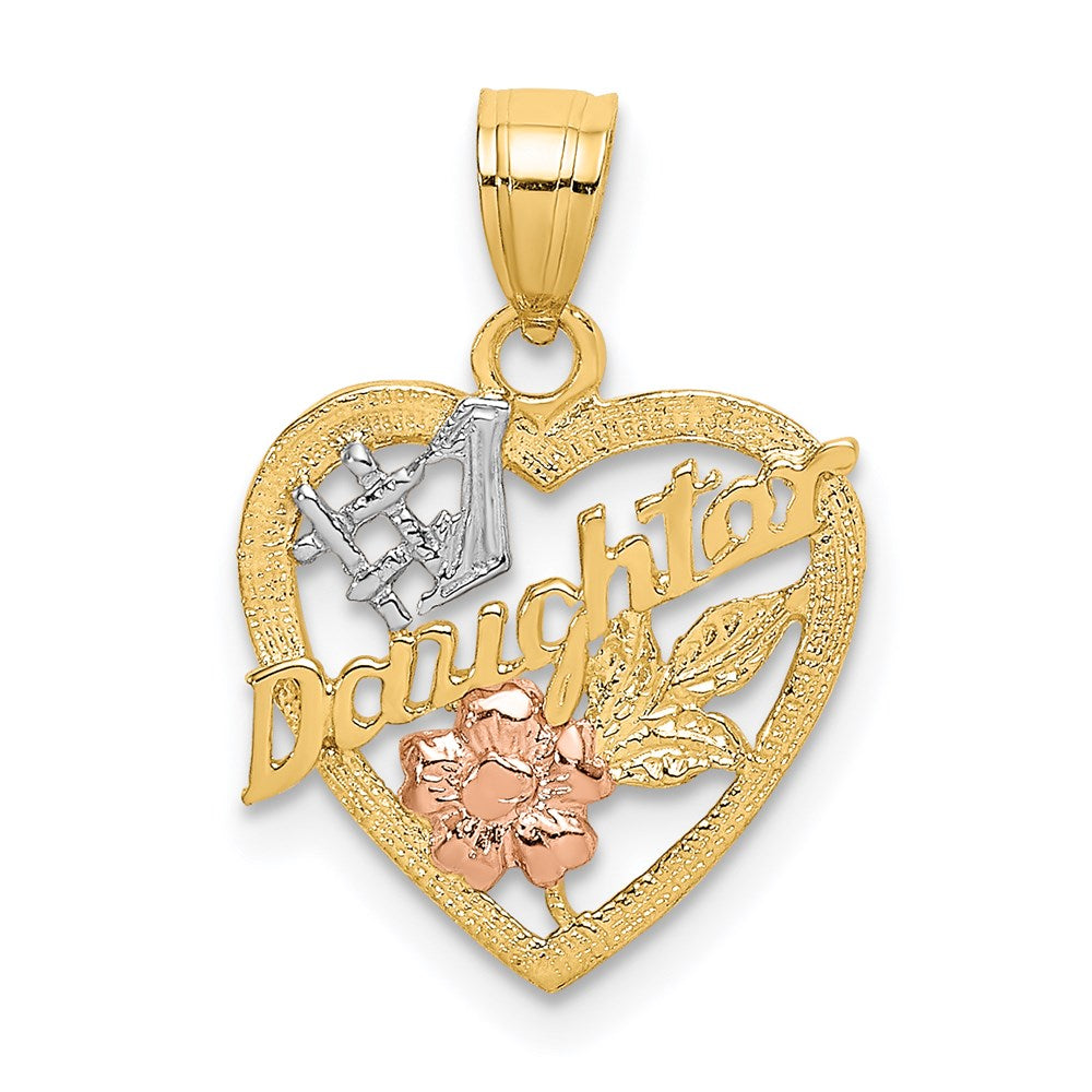 Million Charms 14K Tri-Color #1 Daughter In Heart With Flowers Charm