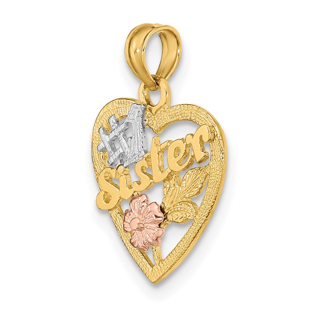 Million Charms 14K Tri-Color #1 Sister In Heart With Flowers Charm